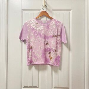 Vintage Floral Silk Knit Tee Lilac Pink